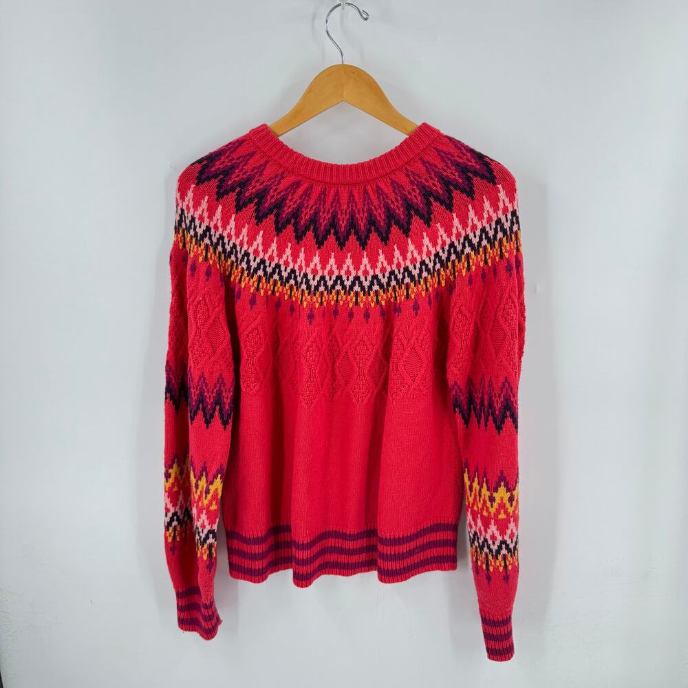 Sundance Red Fair Isle‎ Knit Sweater Women’s Size S Nordic Boho Winter Pullover - Picture 2 of 5